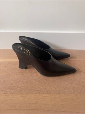 Sam Edelman Black Pointed-Toe Leather Mule Heels